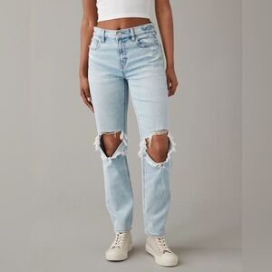 🌙 B100 - AE Light Blue super high rise ankle straight Distressed Women's Jeans